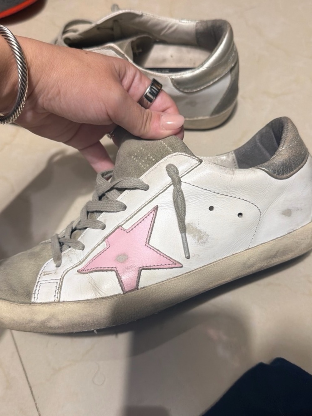 Golden Goose White Sneakers with Pink Star